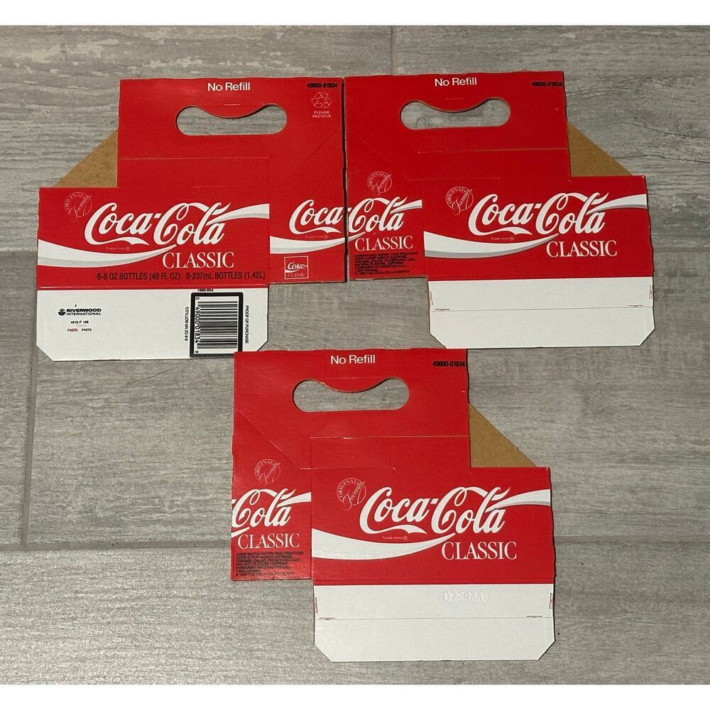 Set of 3 Coca Cola Vintage 1980’s CARTON Coke Pack 8Oz Bottles Coke Cola Classic